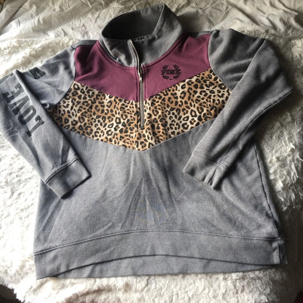 PINK Pink And Gray Leopard Print Zip-Up Jacket